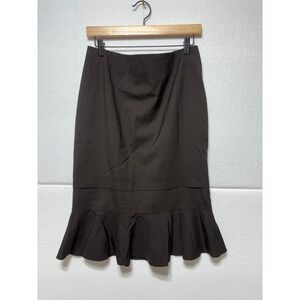 Escada Dark Brown Virgin Wool Blend Flounce Hem Trumpet Skirt Size 40